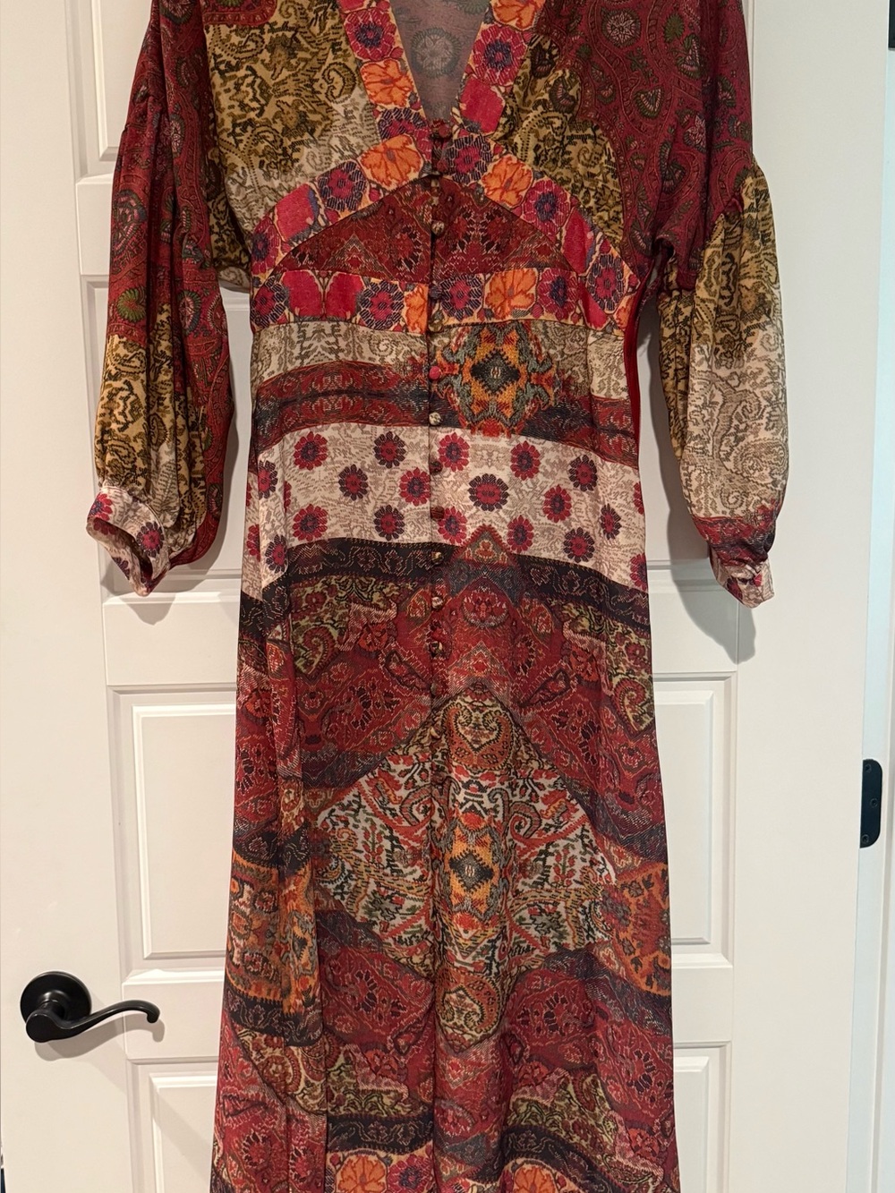 Zara Multicolor Paisley Midi Dress - Red, Gold, Pink